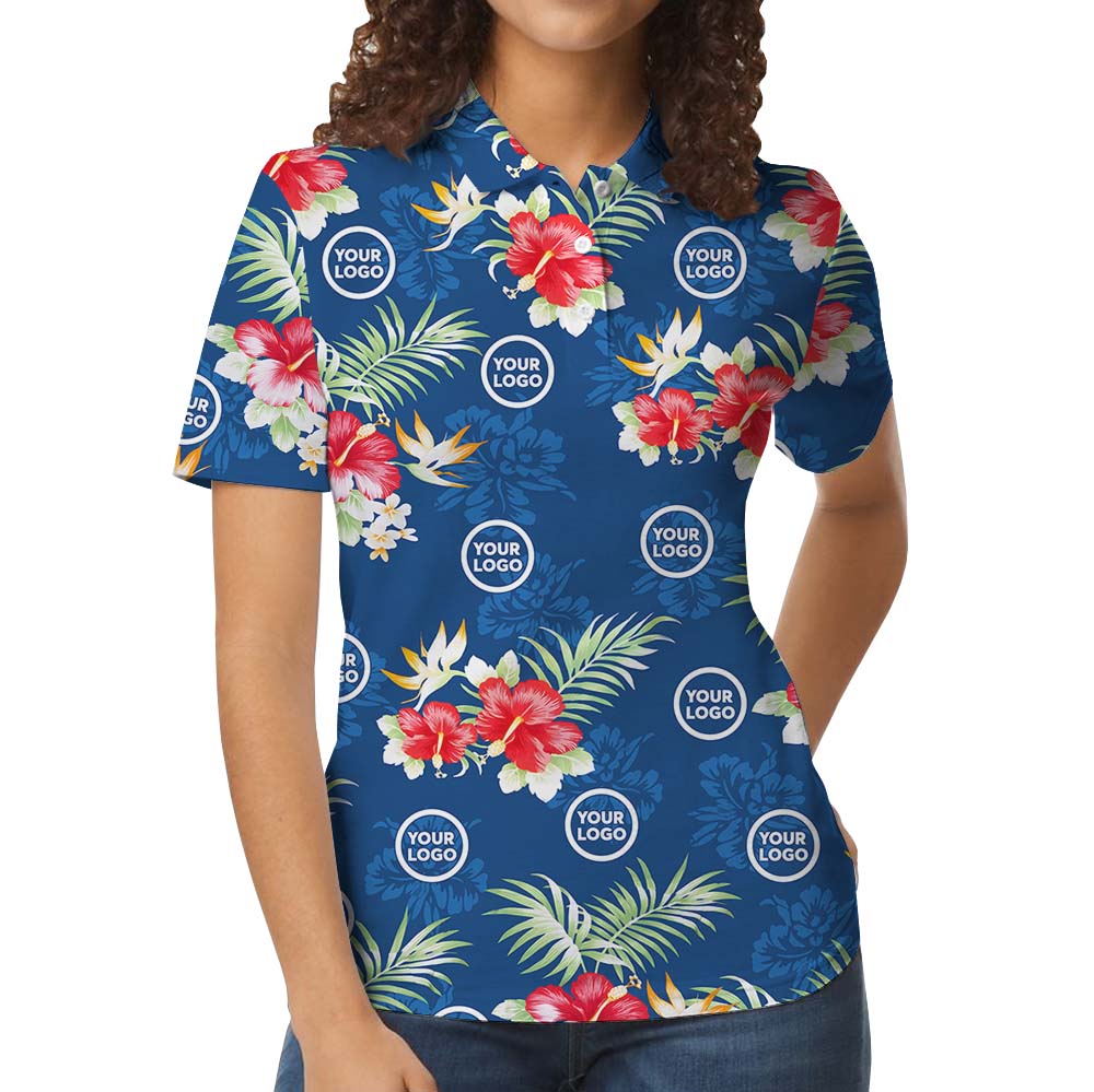 White Red And Blue Custom Logo Collared Polo Shirt