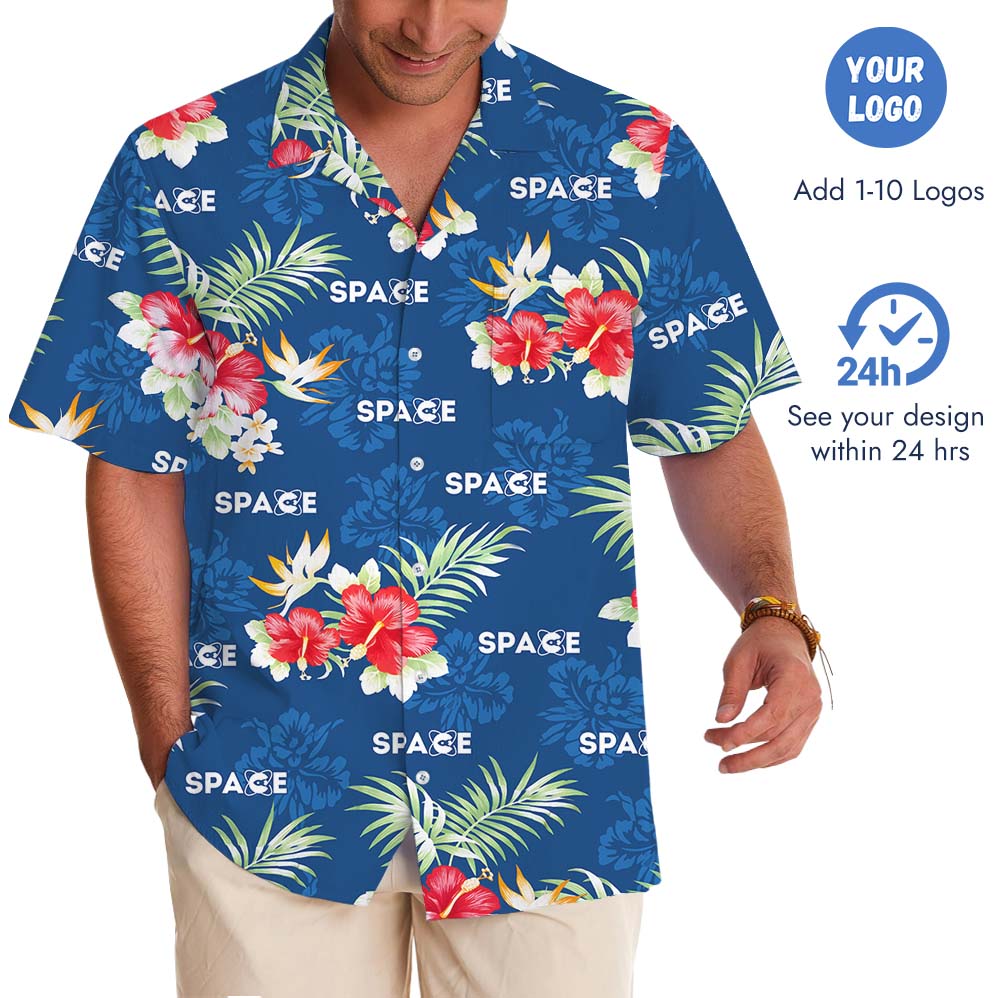 White Red And Blue Floral Hawaiian Shirt With Logo