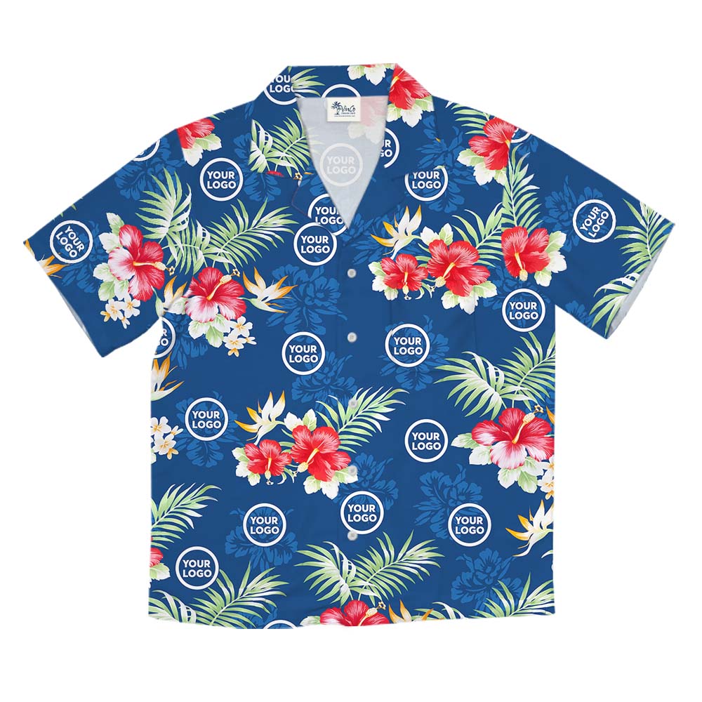 White Red And Blue Floral Hawaiian Shirt With Logo