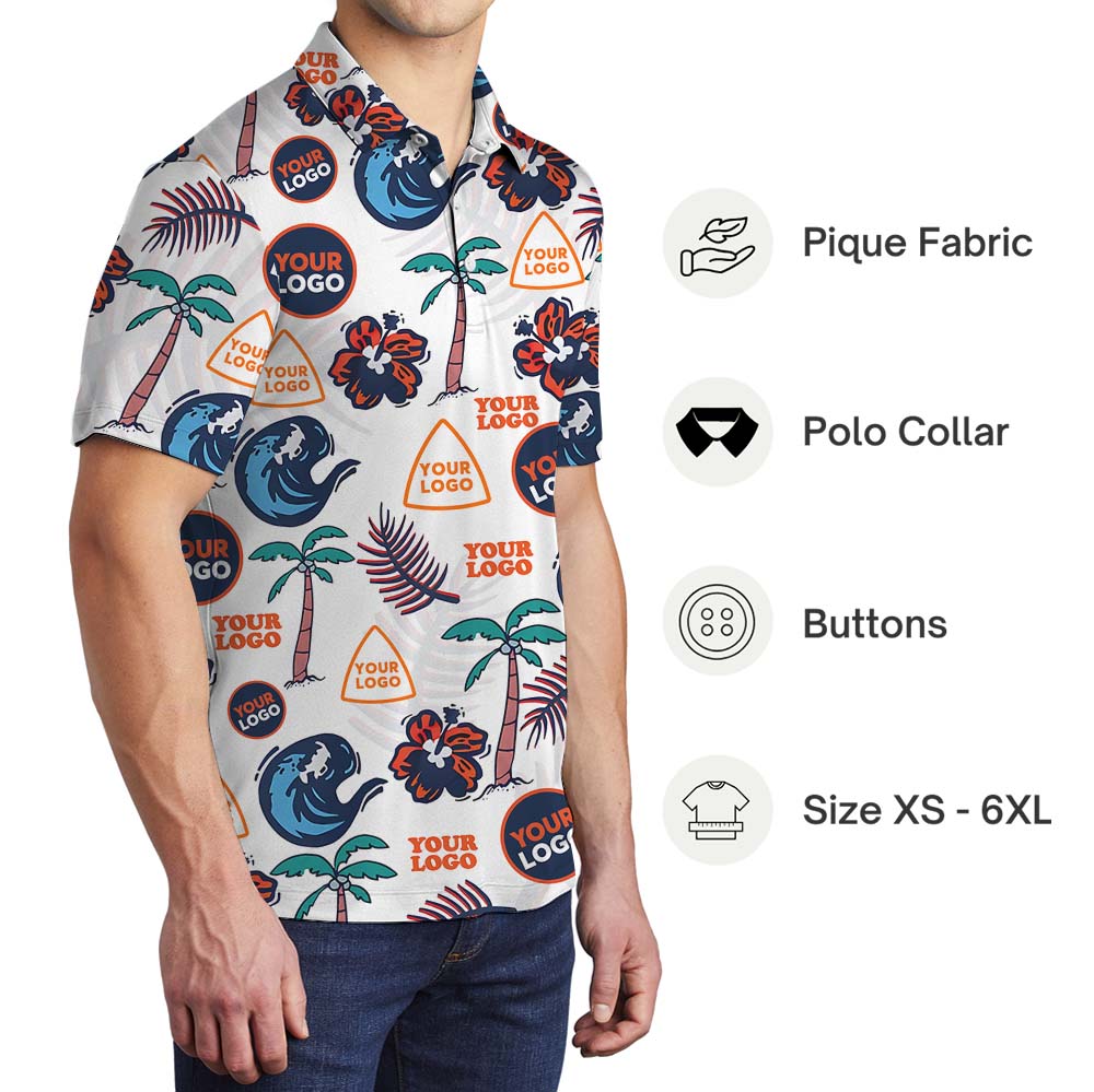 Palm Tree White Polo Shirt With 1-10 Logos