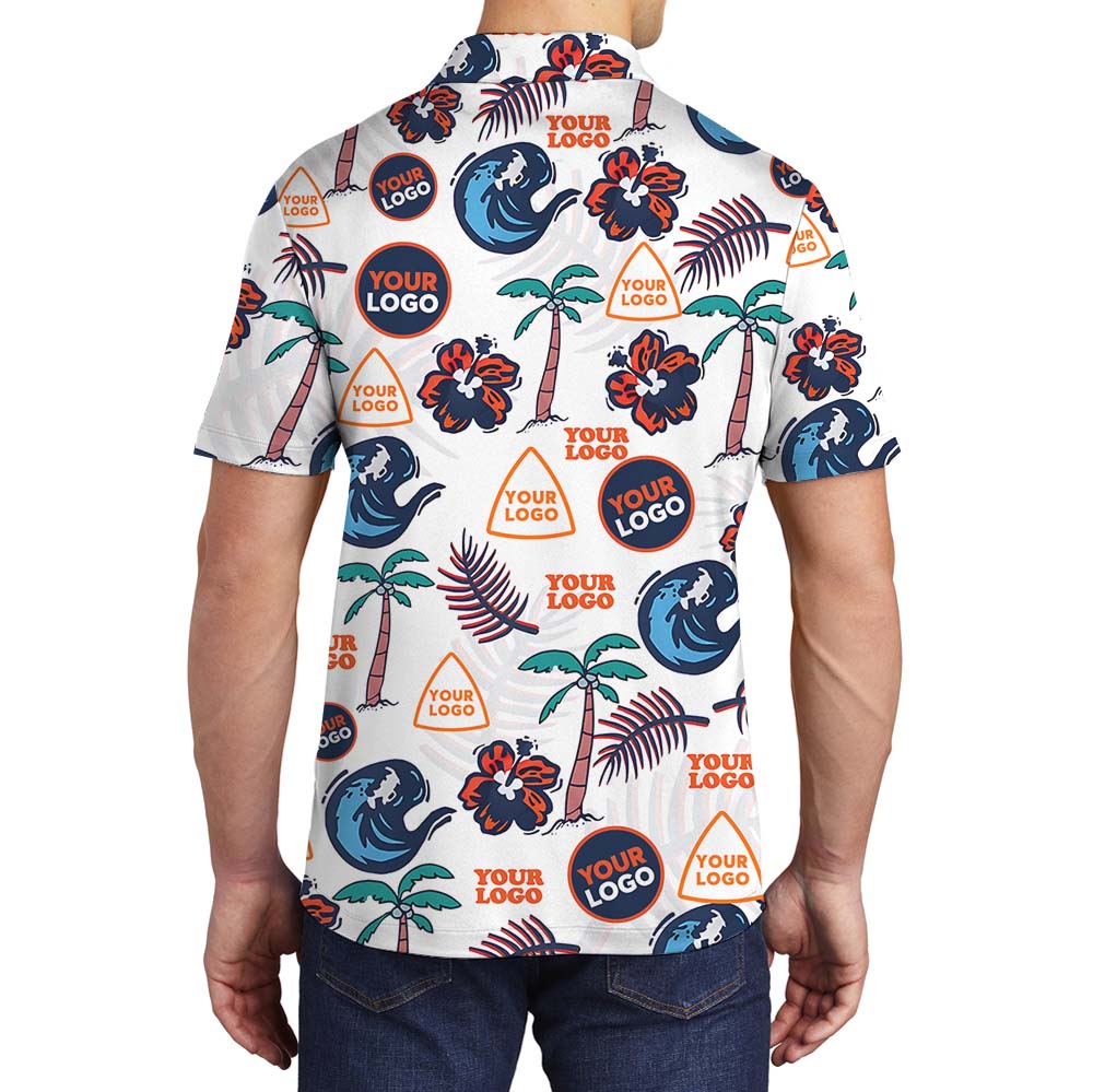 Palm Tree White Polo Shirt With 1-10 Logos