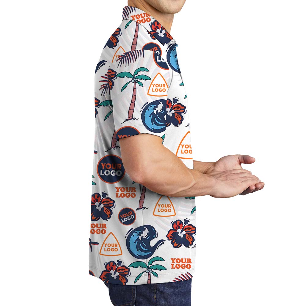 Palm Tree White Polo Shirt With 1-10 Logos