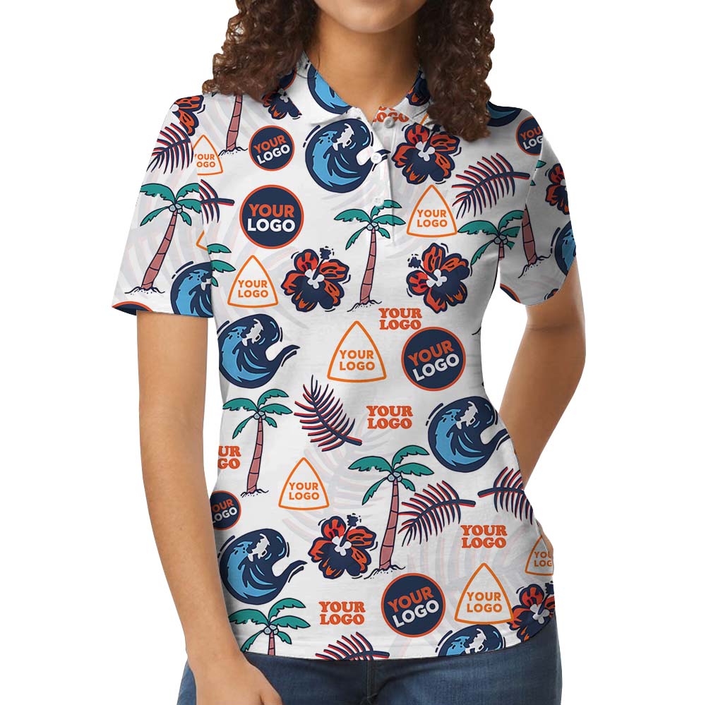 Palm Tree White Polo Shirt With 1-10 Logos