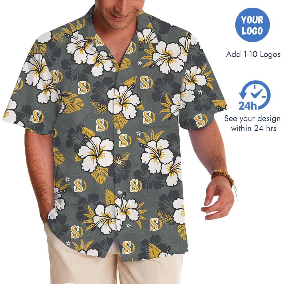 Yellow Hibiscus Hawaiian Shirt With Personalized Logo