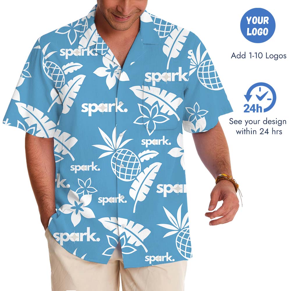 Blue Aloha Shirt With Custom Logo