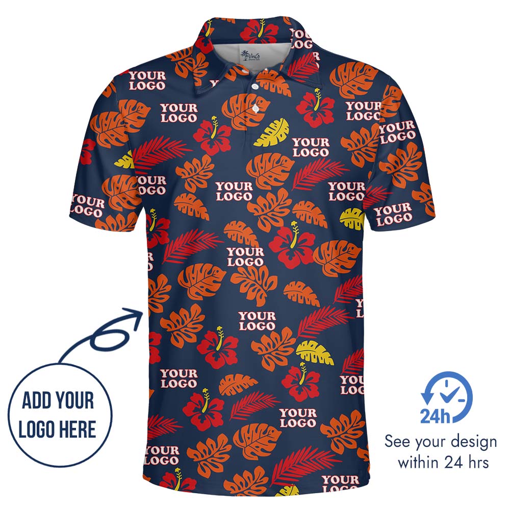 Orange Hibiscus Polo Tee With Custom Logo