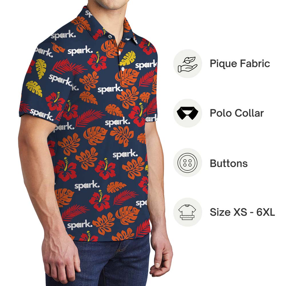 Orange Hibiscus Polo Tee With Custom Logo