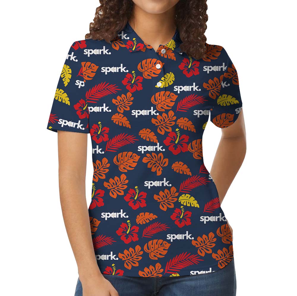 Orange Hibiscus Polo Tee With Custom Logo