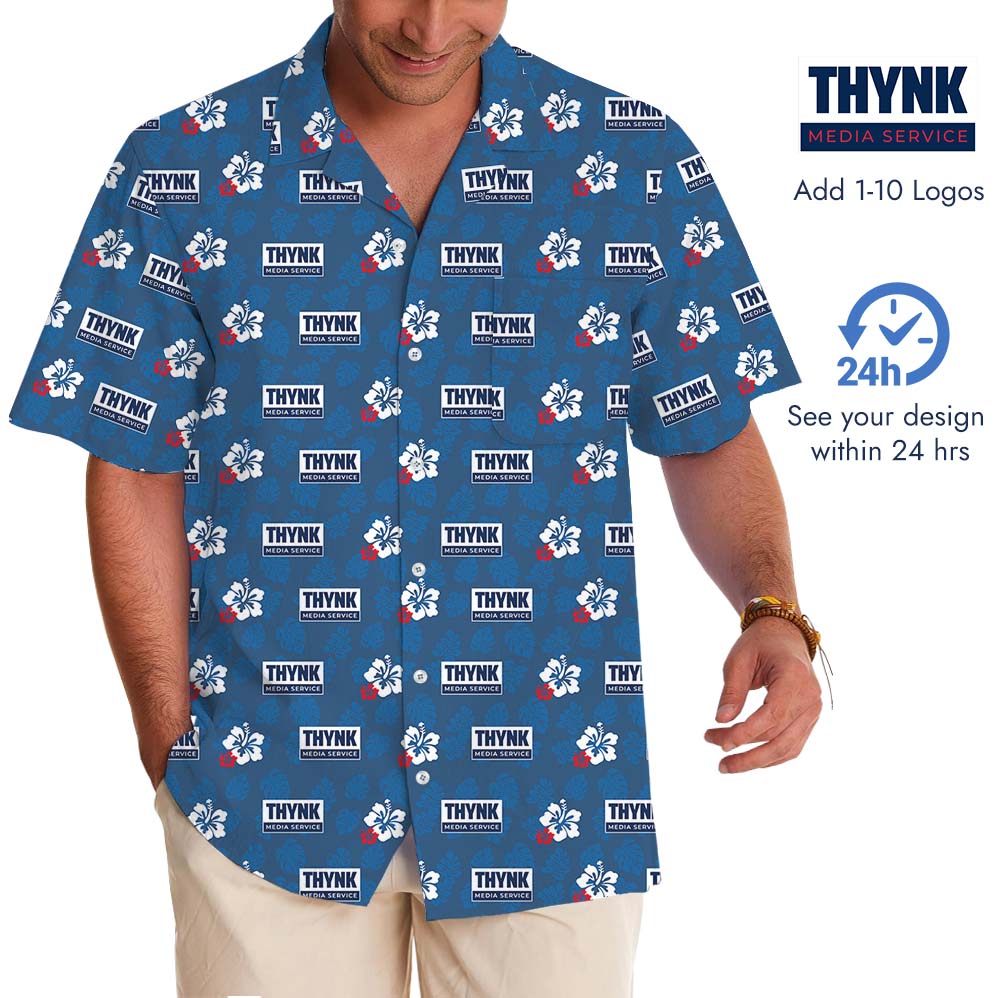Blue Bloom Personalized Logo Hawaiian Shirt No Minimum