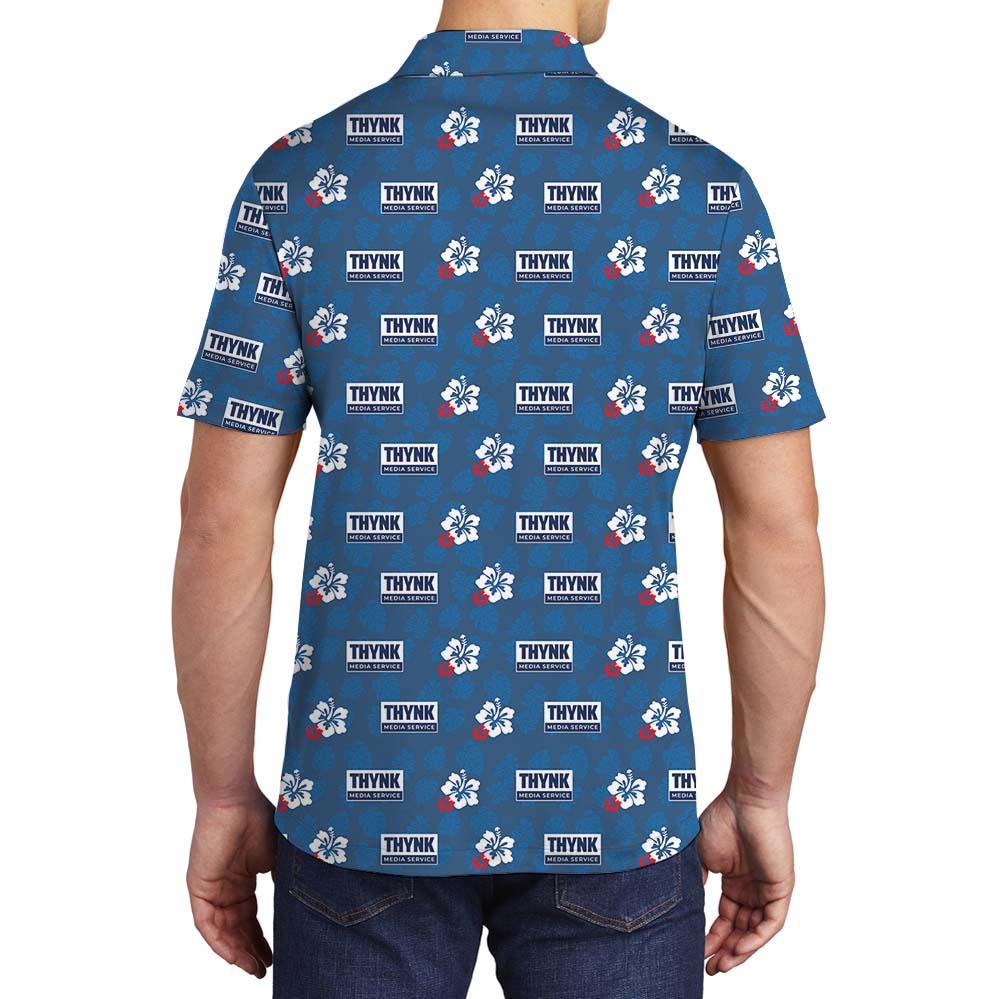 Blue Hibiscus Aloha Collared Polo Shirt With Logo