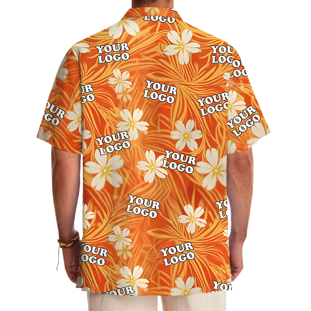 Floral Orange Hawaiian Shirt With Custom Logo