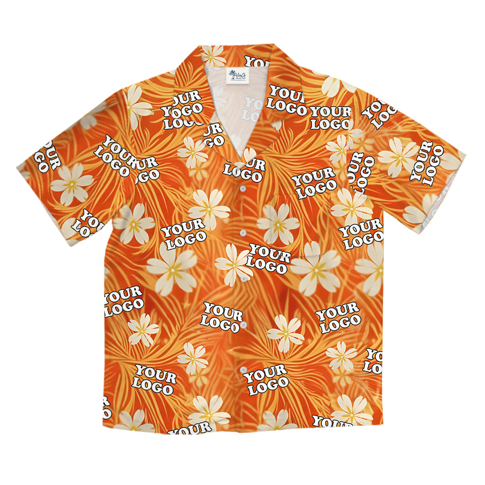 Floral Orange Hawaiian Shirt With Custom Logo