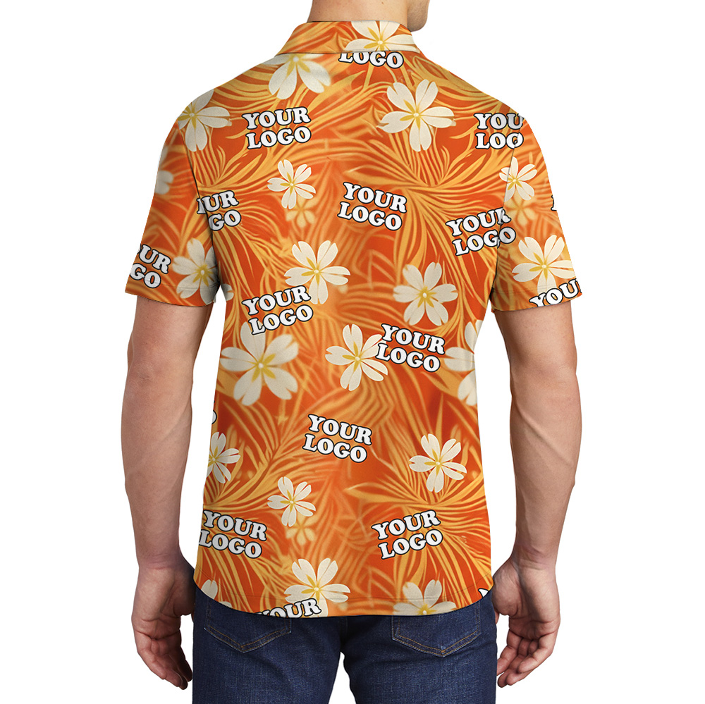 Custom Logo Floral Orange Polo Shirt