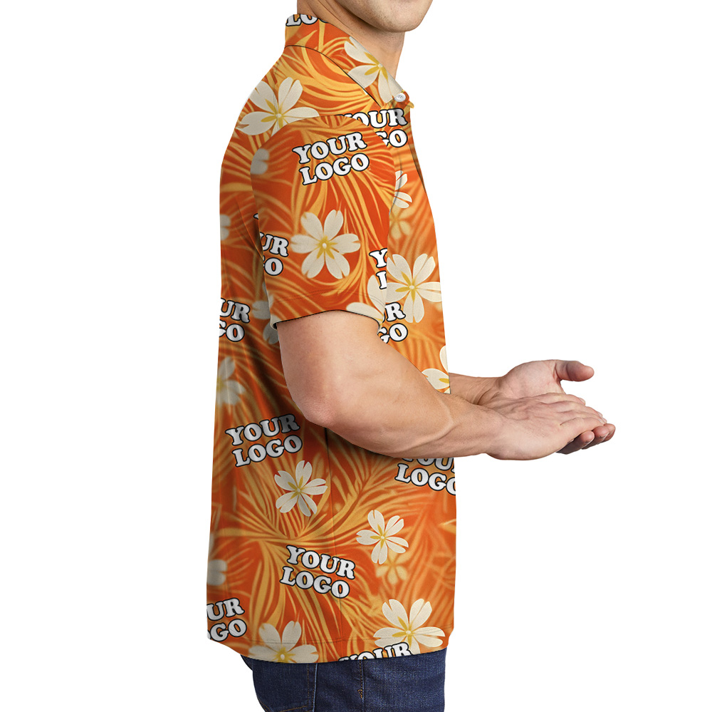 Custom Logo Floral Orange Polo Shirt