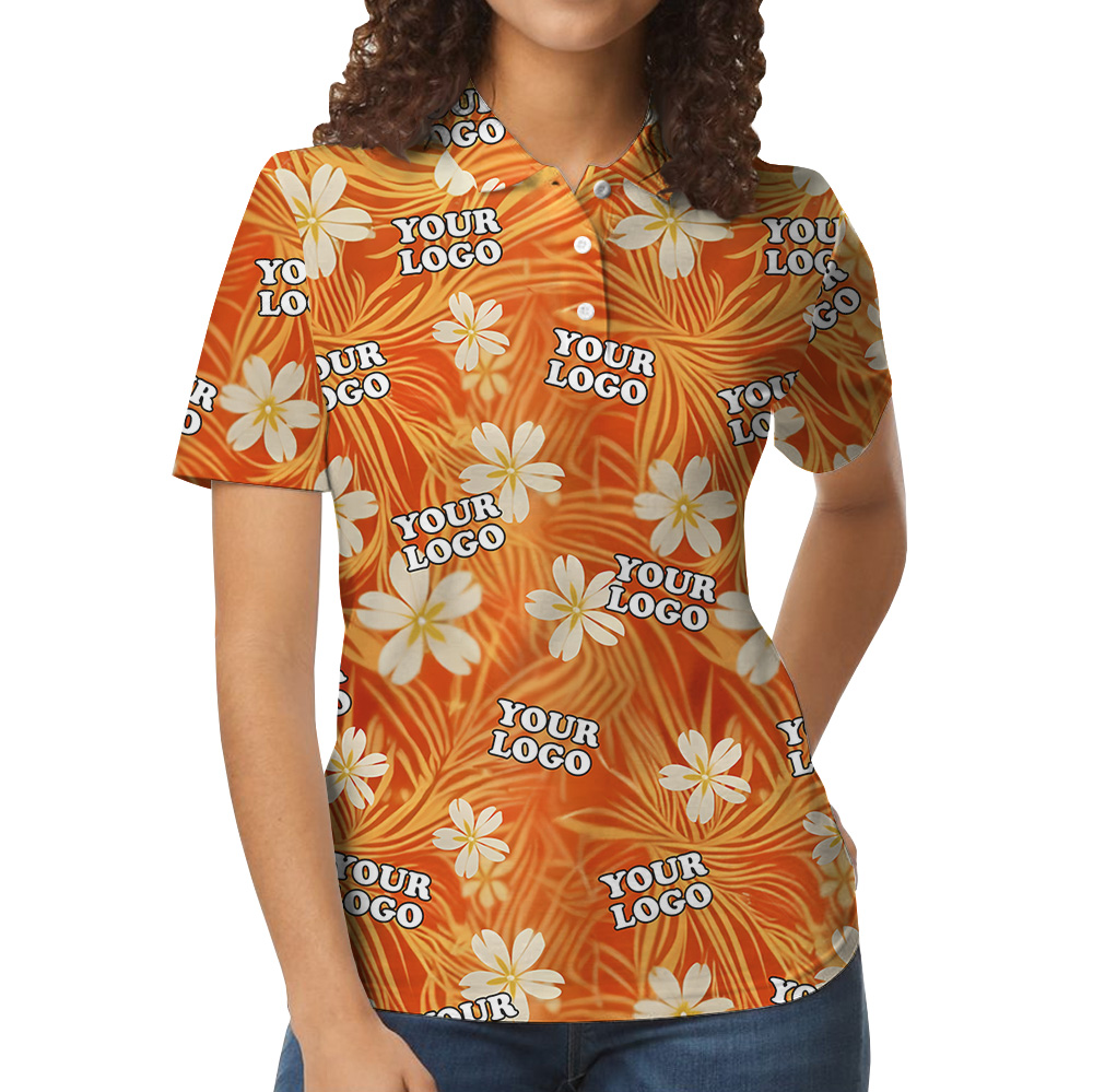 Custom Logo Floral Orange Polo Shirt