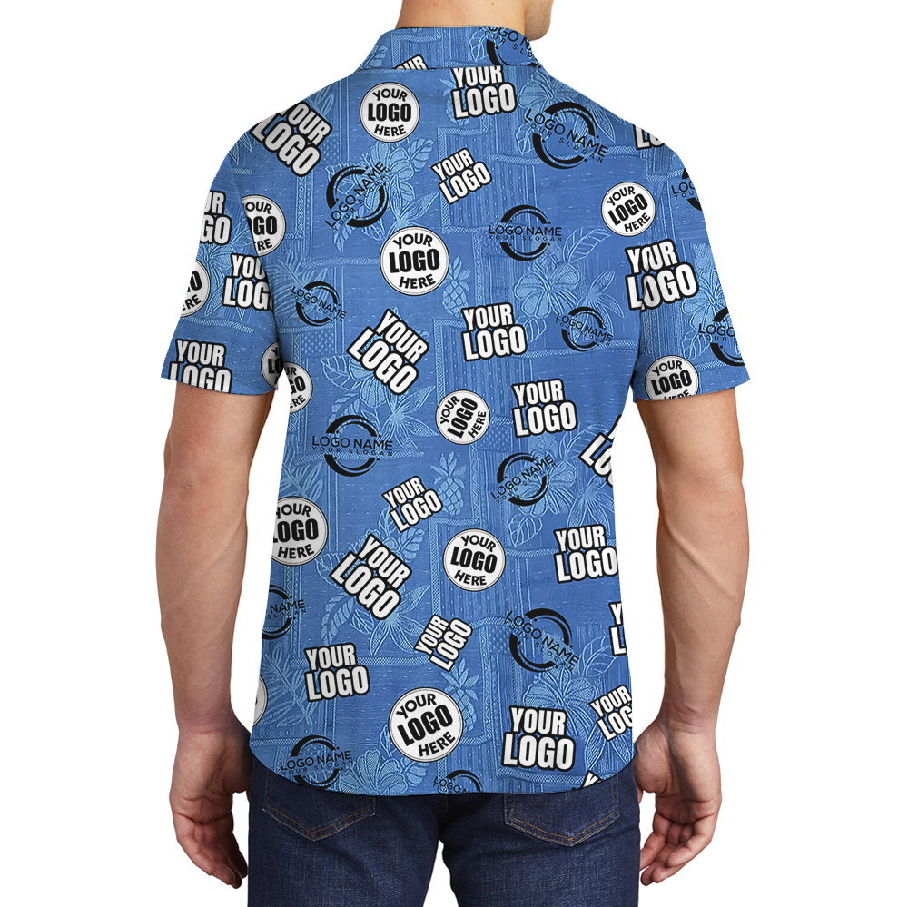 Custom Multiple Logos Blue Vintage Hawaiian Polo Shirt