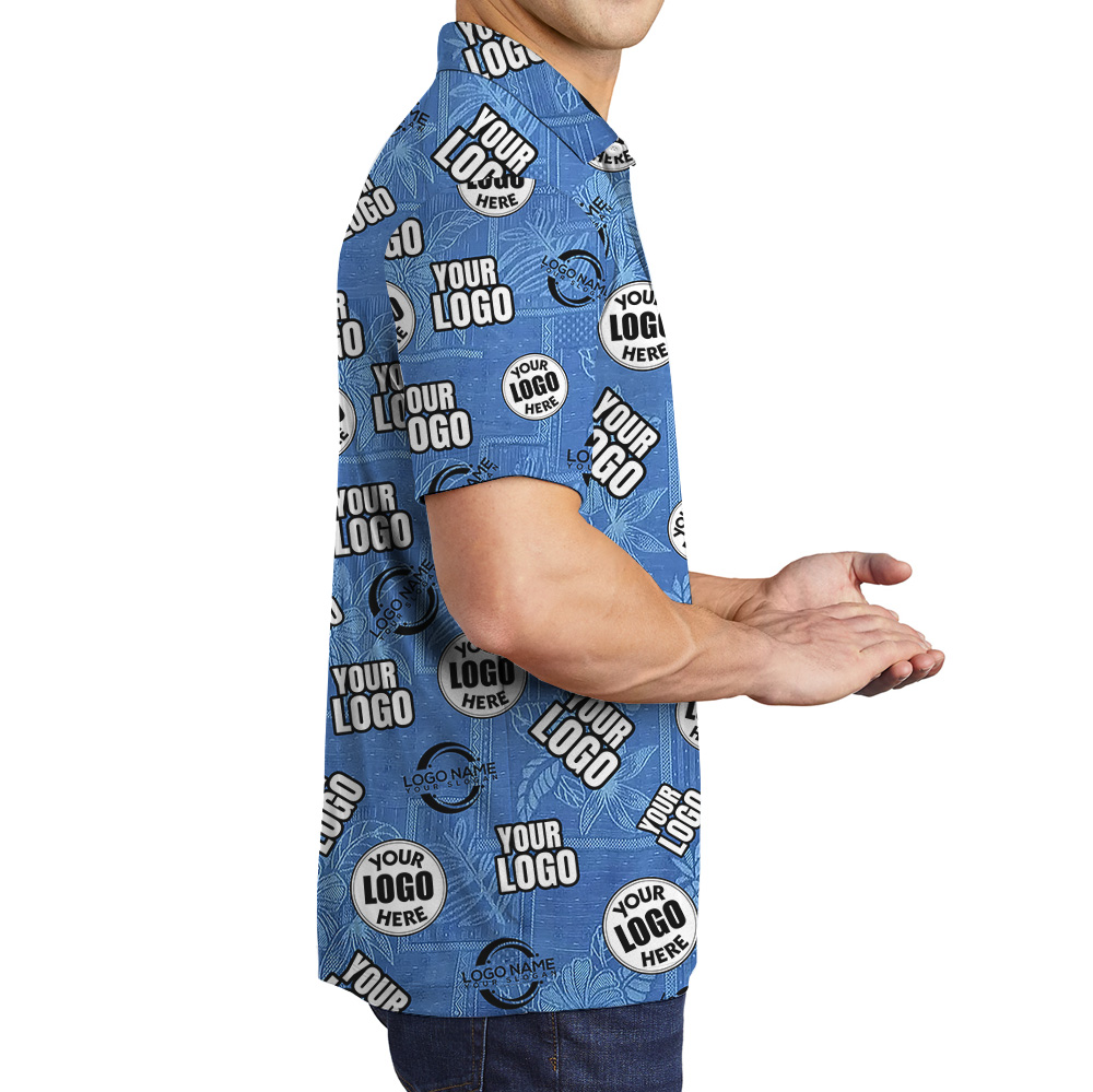 Custom Multiple Logos Blue Vintage Hawaiian Polo Shirt