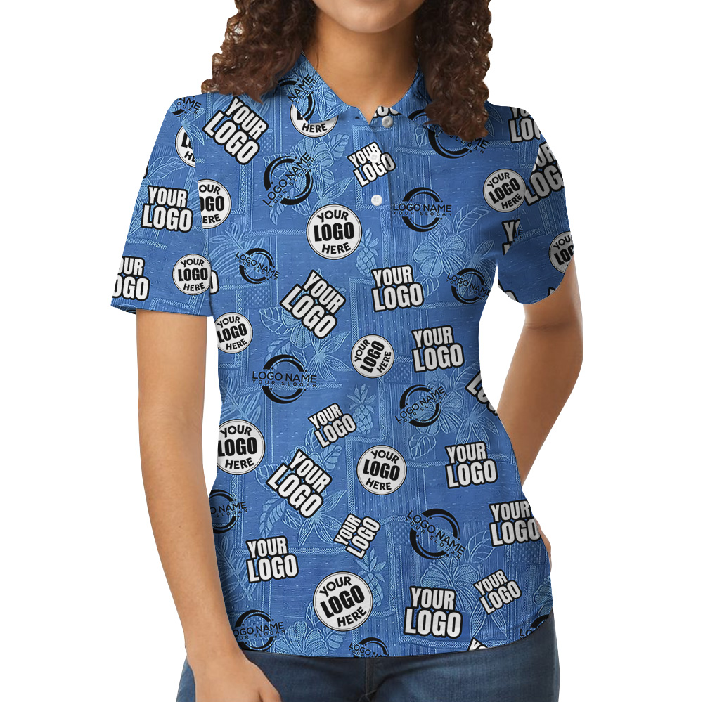 Custom Multiple Logos Blue Vintage Hawaiian Polo Shirt