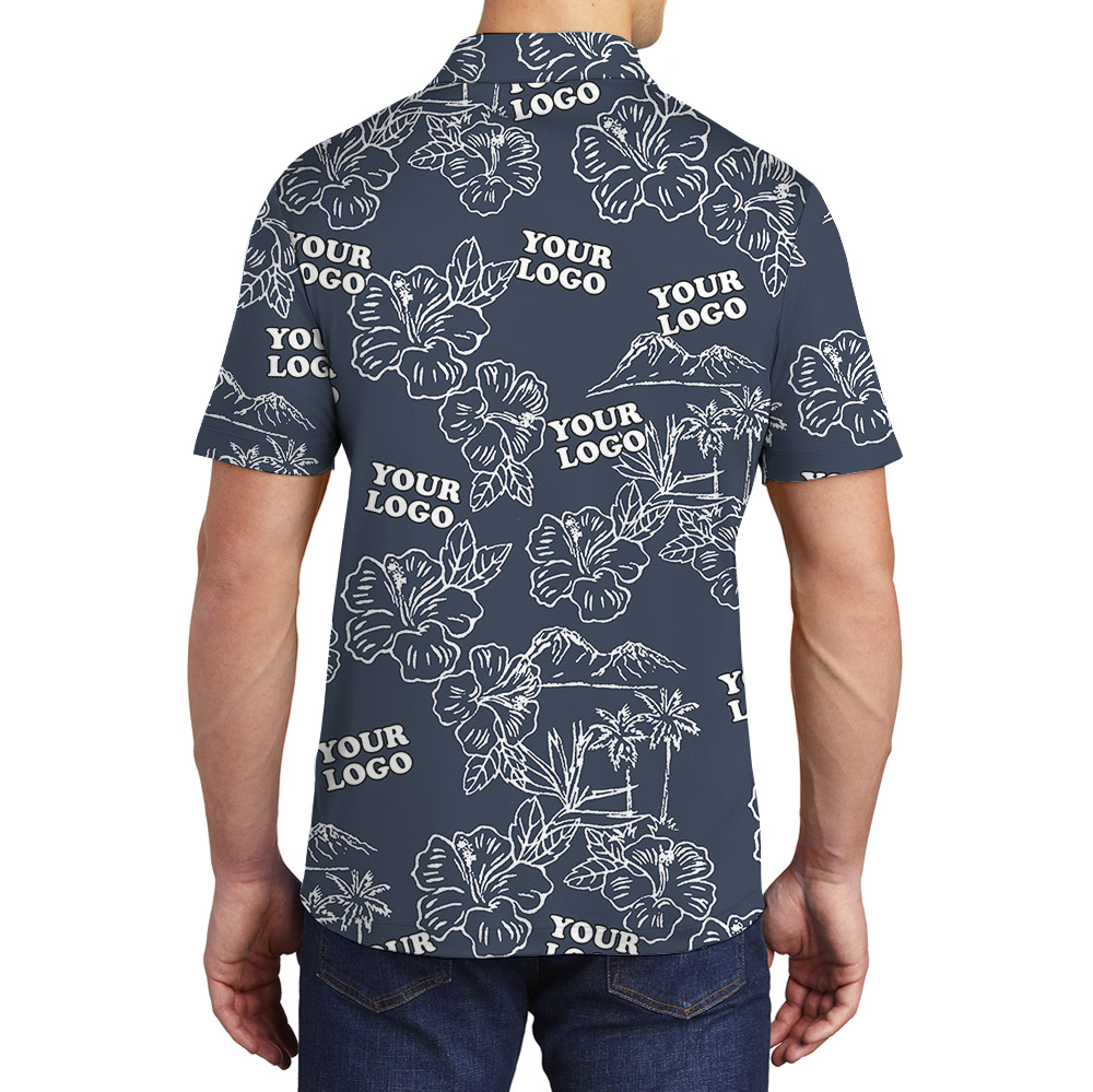 Bulk Custom Logo Navy Hibiscus Polo Shirt