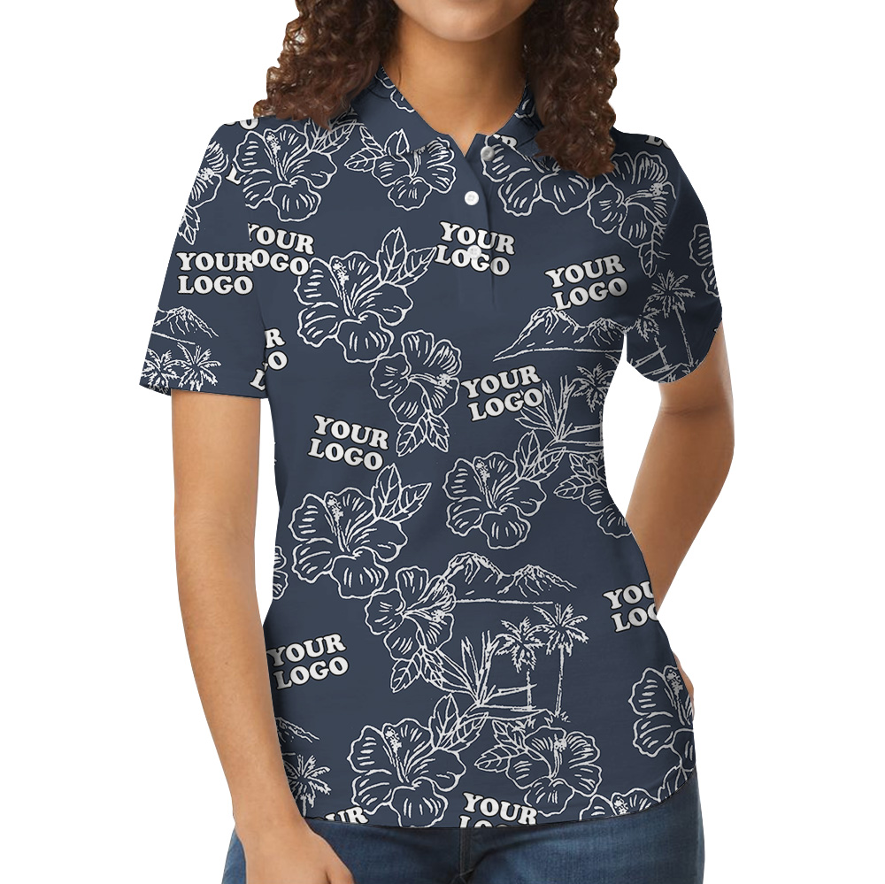 Bulk Custom Logo Navy Hibiscus Polo Shirt