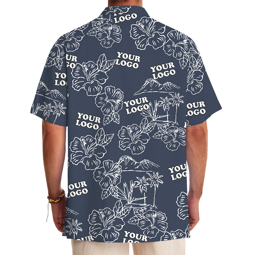 Vintage Hibiscus Navy Hawaiian Shirt With Custom Logo