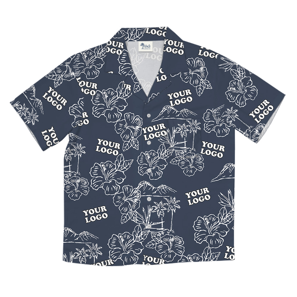 Vintage Hibiscus Navy Hawaiian Shirt With Custom Logo