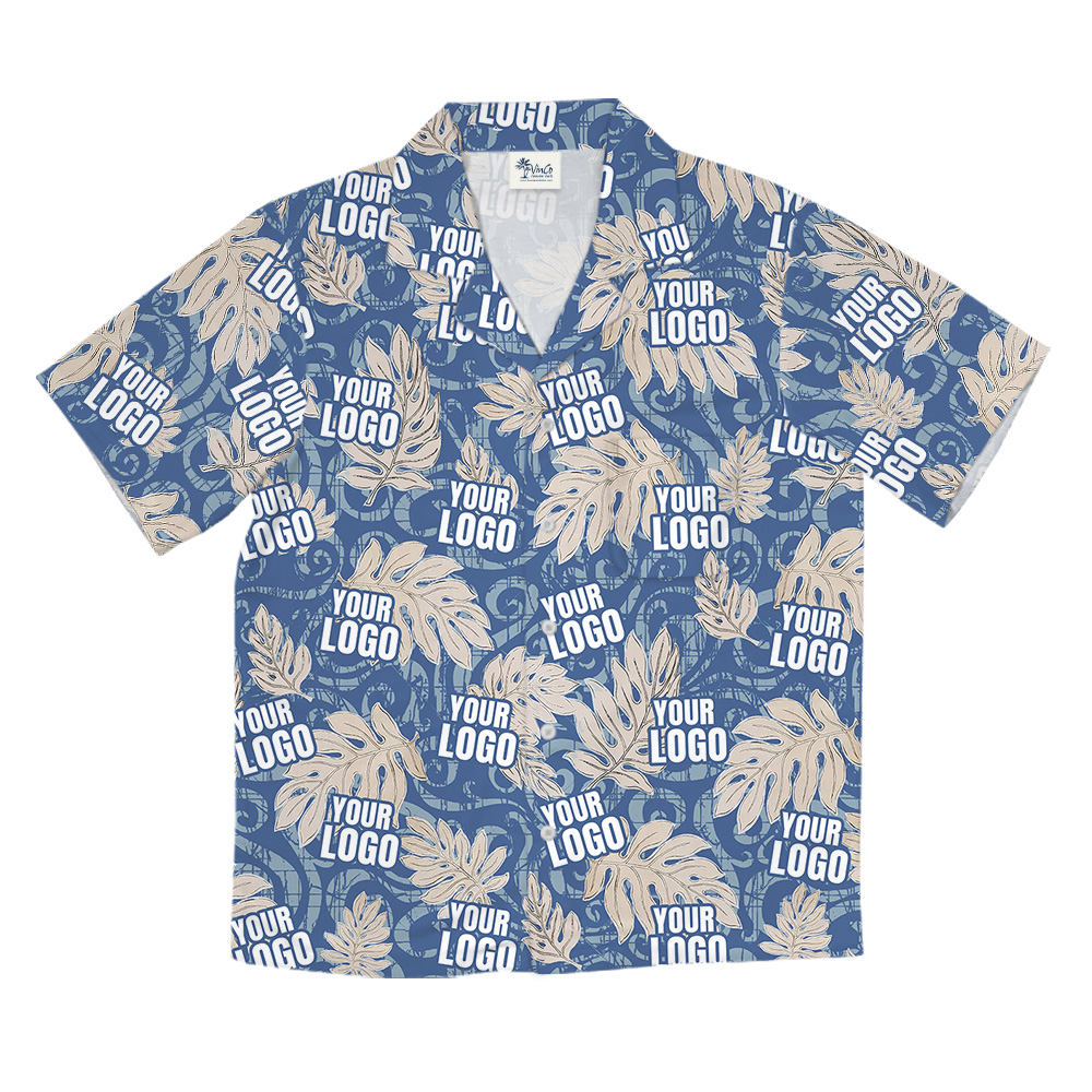 Bulk Custom Logo Vintage Blue Hawaiian Shirt For Men And Women