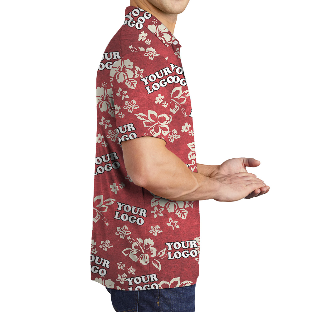 Custom Logo Hibiscus Red Polo Shirt