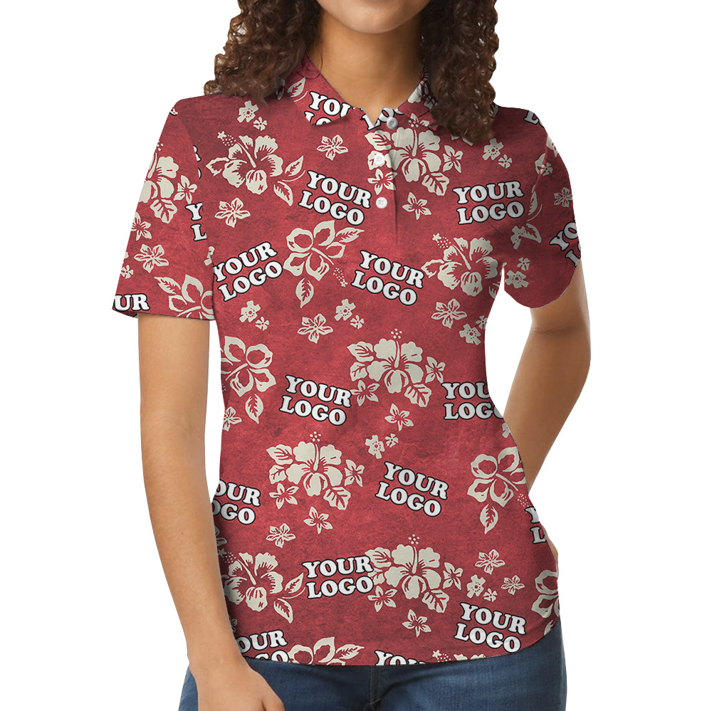 Custom Logo Hibiscus Red Polo Shirt