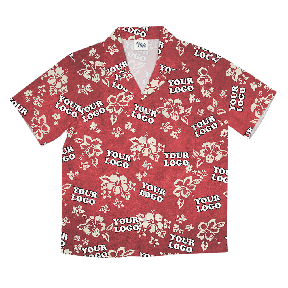 Custom Company Logo Hibiscus Red Hawaiian Shirt For Men And Women