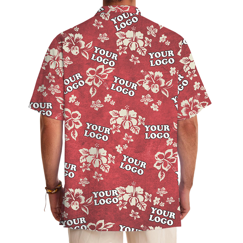 Custom Company Logo Hibiscus Red Hawaiian Shirt For Men And Women