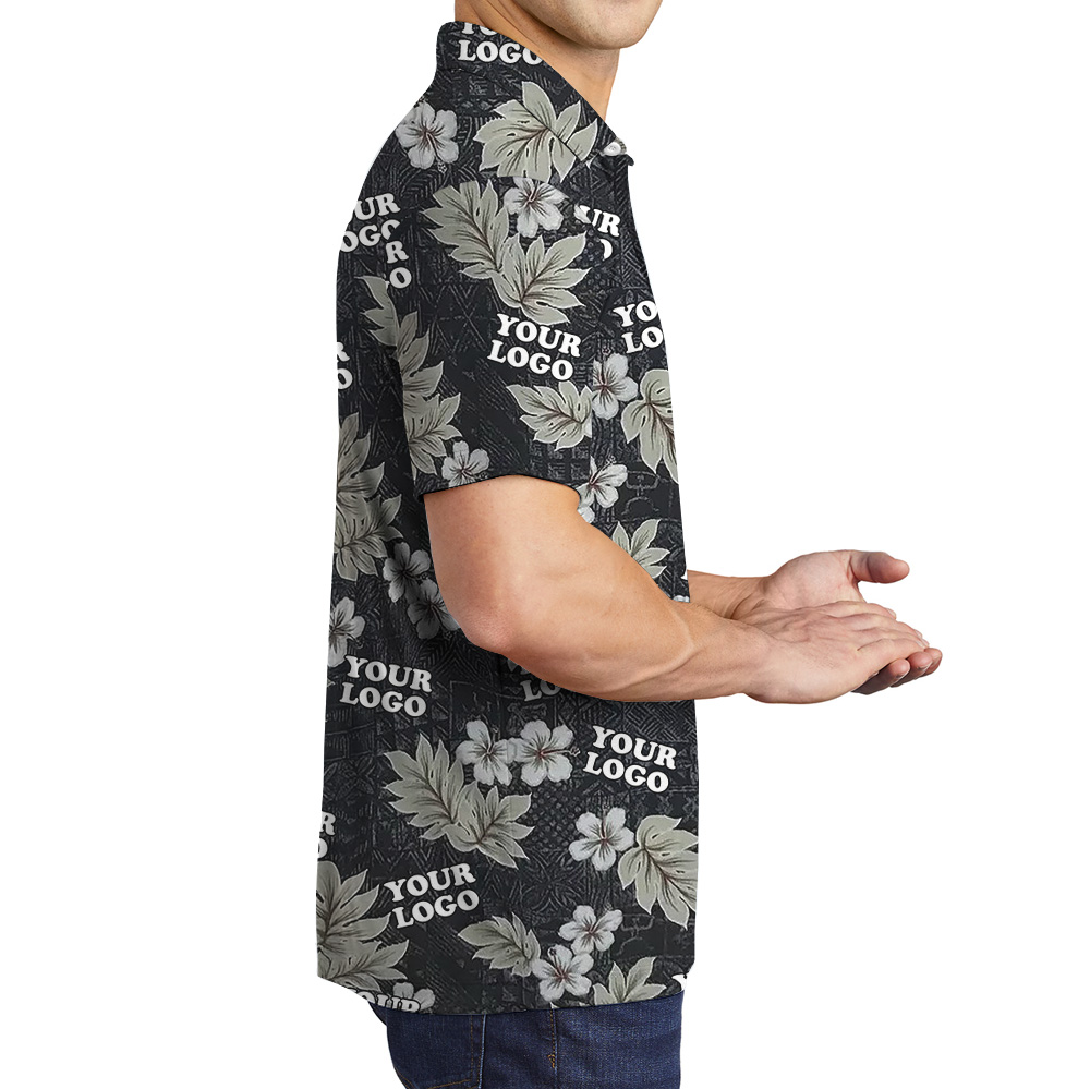 Custom Logo Floral Black Polo Shirt