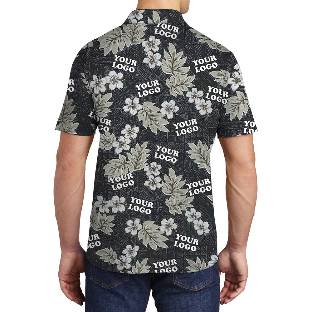 Custom Logo Floral Black Polo Shirt