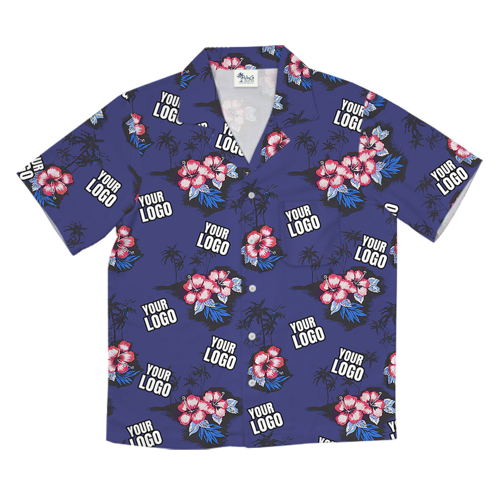 Hibiscus Vintage Navy Hawaiian Shirt With Custom Logo