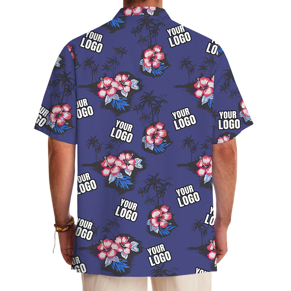 Hibiscus Vintage Navy Hawaiian Shirt With Custom Logo