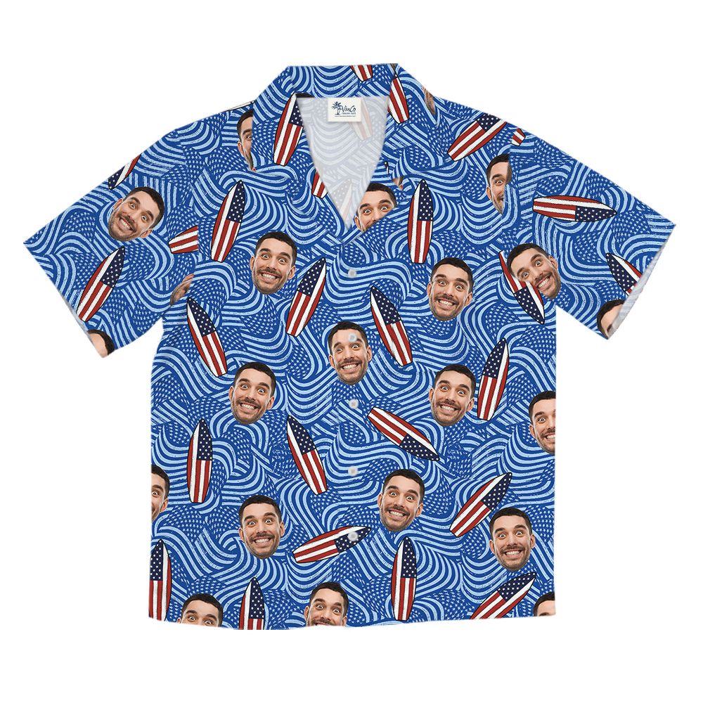 Custom Face/ Logo American Surfing Board Hawaiian Shirt