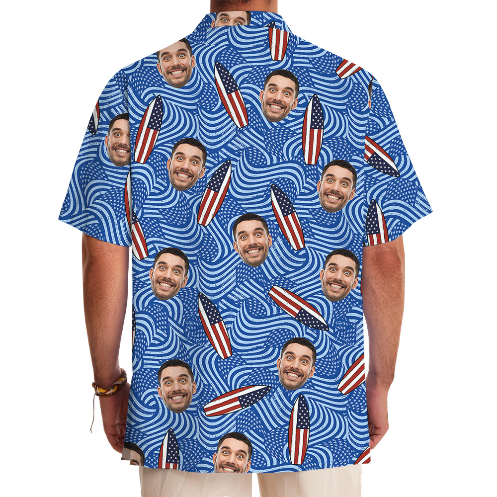 Custom Face/ Logo American Surfing Board Hawaiian Shirt