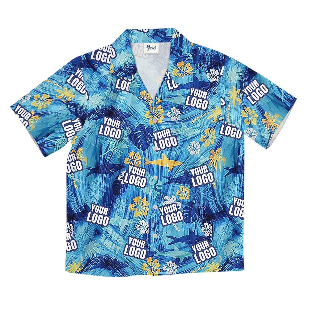 Custom Logo Blue Shark Hawaiian Shirt