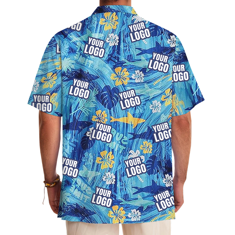 Custom Logo Blue Shark Hawaiian Shirt