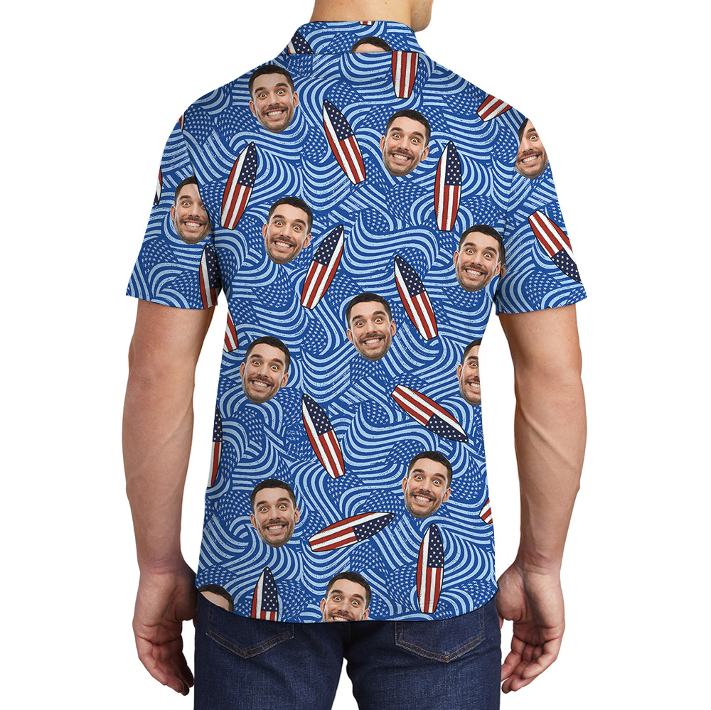 American Flag Blue Surfing Polo Shirt With Custom Logo