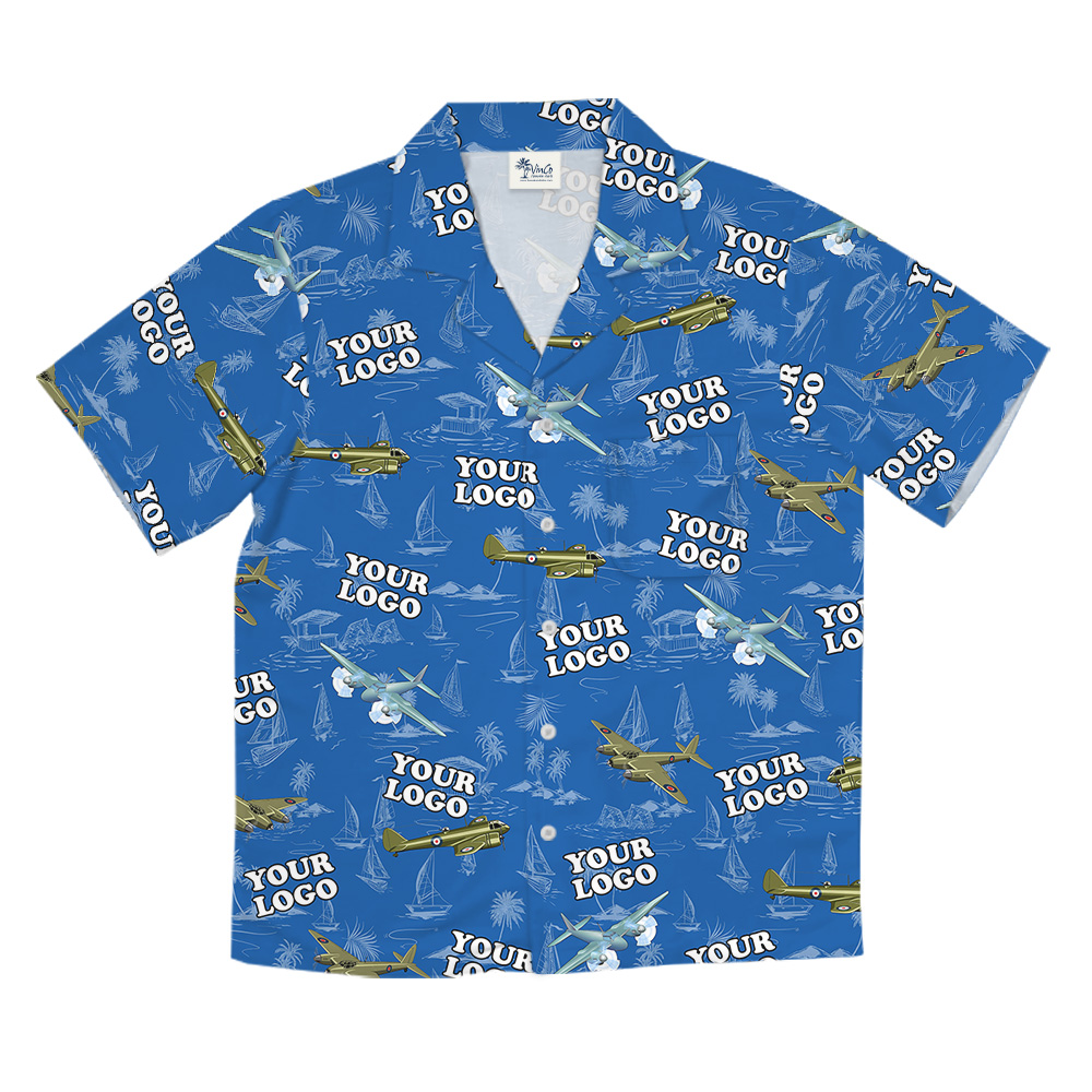 Custom Logo Navy Airplane Hawaiian Shirt