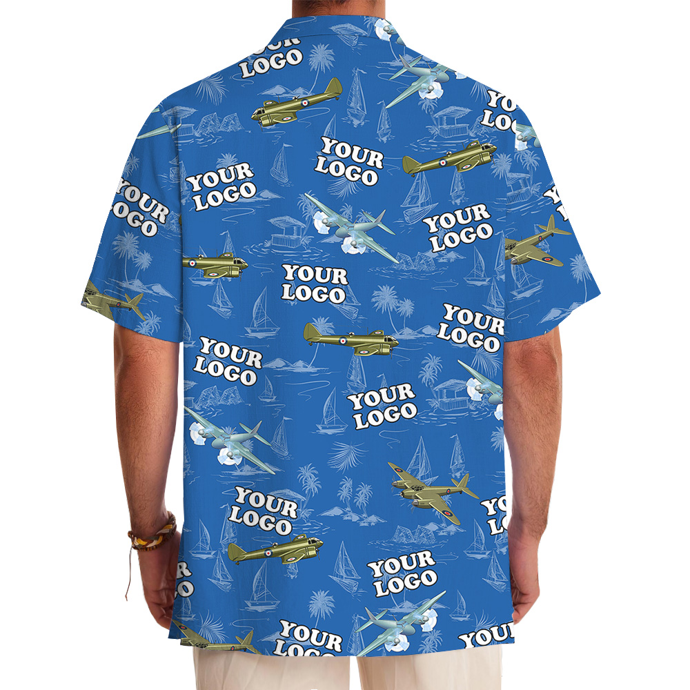 Custom Logo Navy Airplane Hawaiian Shirt