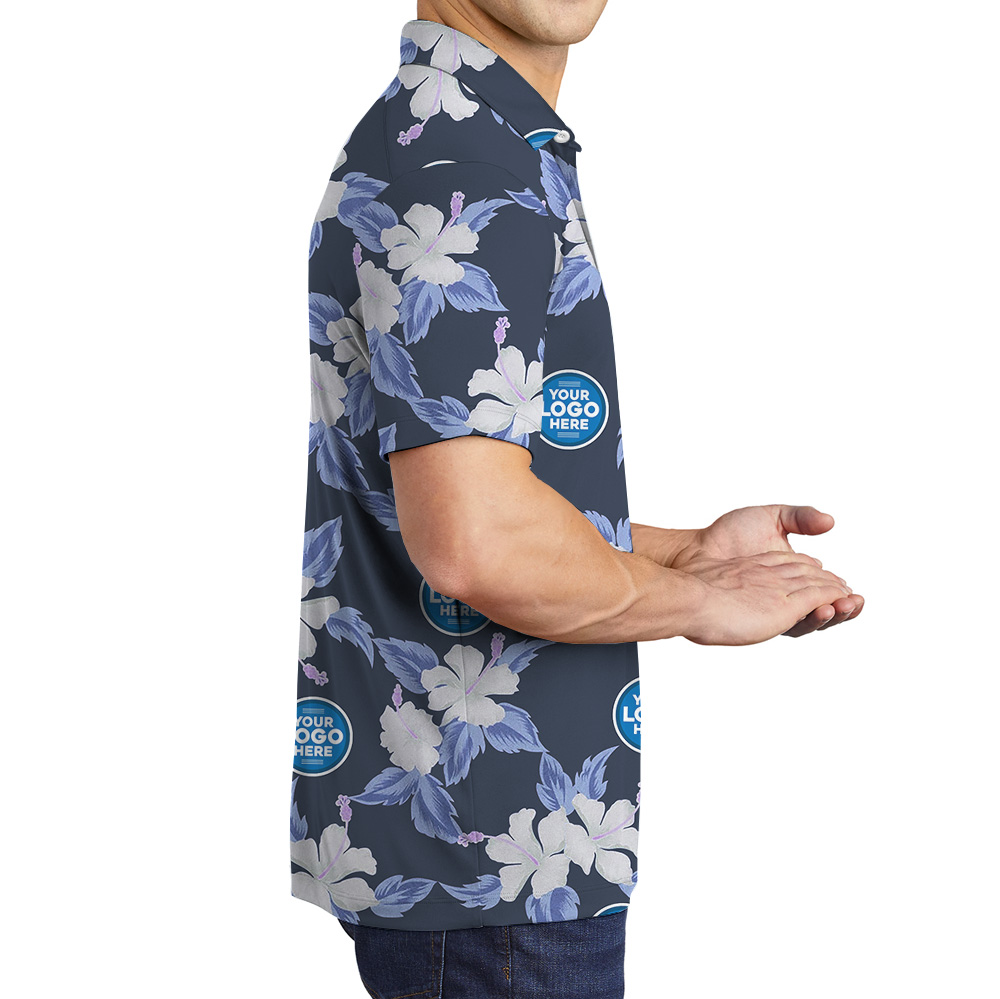 Floral Navy Polo Shirt With Custom Multiple Logos
