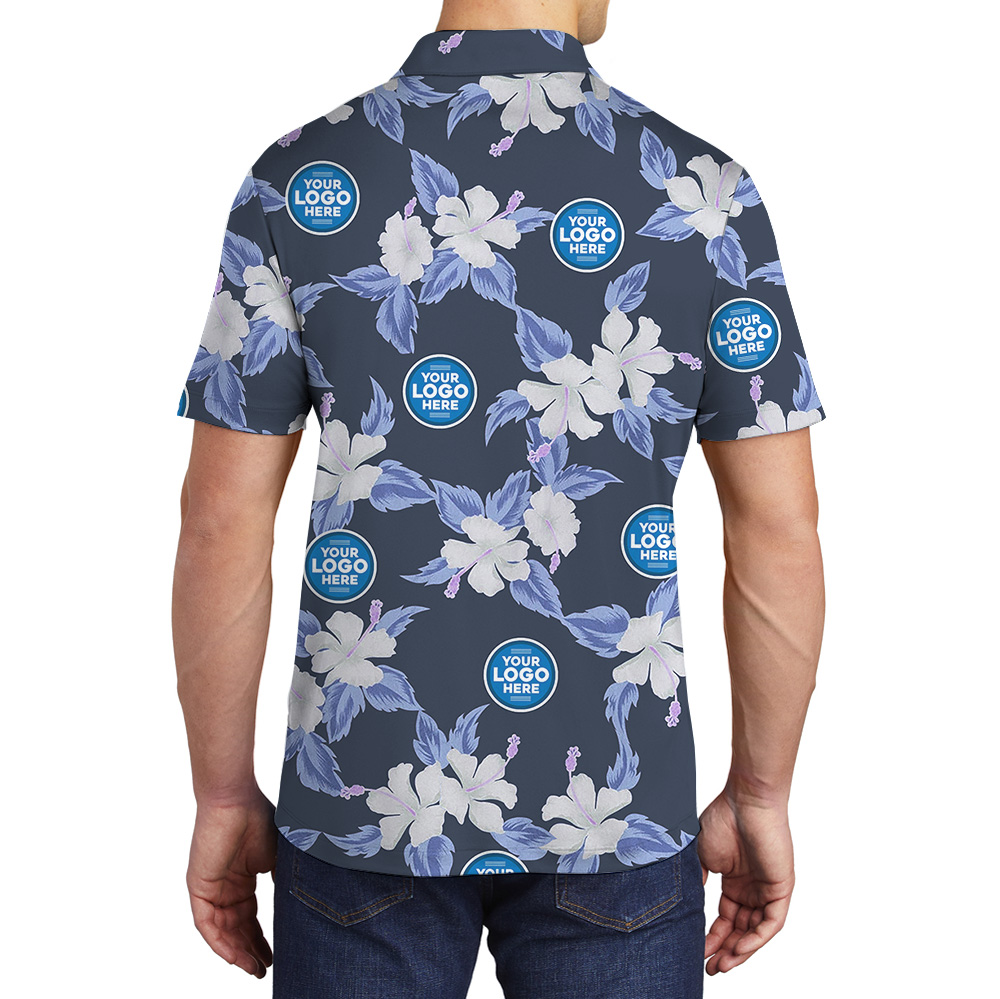 Floral Navy Polo Shirt With Custom Multiple Logos