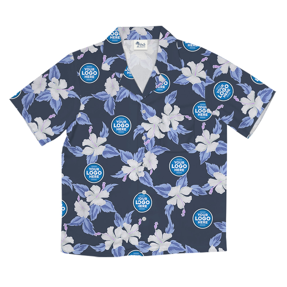 Bulk Custom Company Logo Navy Floral Hawaiian Shirt
