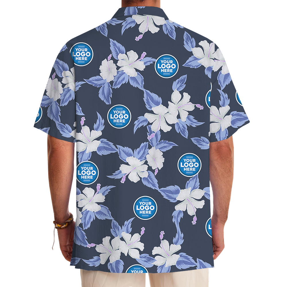 Bulk Custom Company Logo Navy Floral Hawaiian Shirt