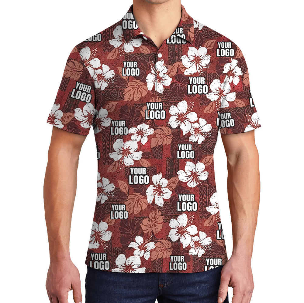Vintage Floral Red Polo Shirt With Custom Logos - variant image 1