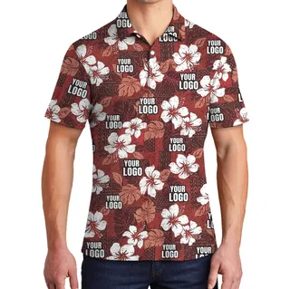 Vintage Floral Red Polo Shirt With Custom Logos