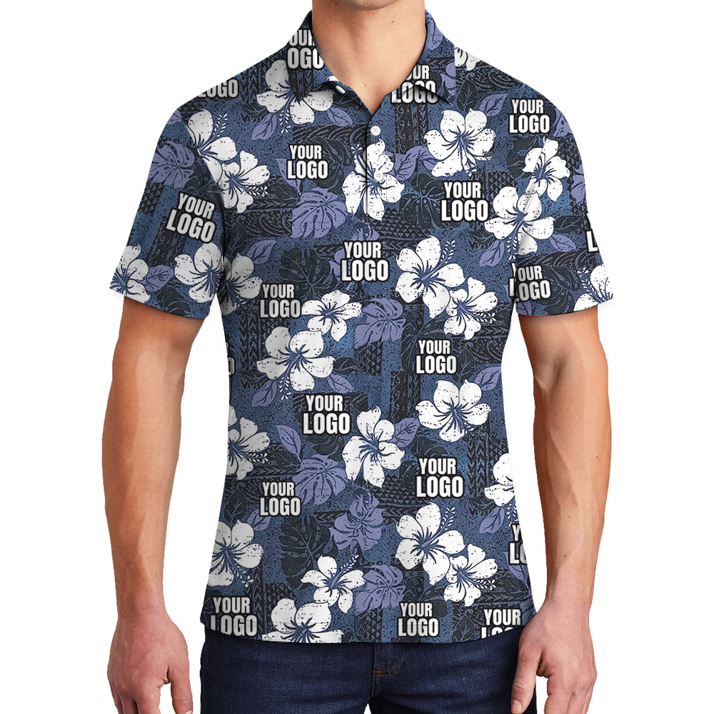 Custom Company Logo Vintage Floral Navy Polo Shirt - variant image 1