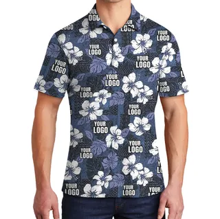 Custom Company Logo Vintage Floral Navy Polo Shirt